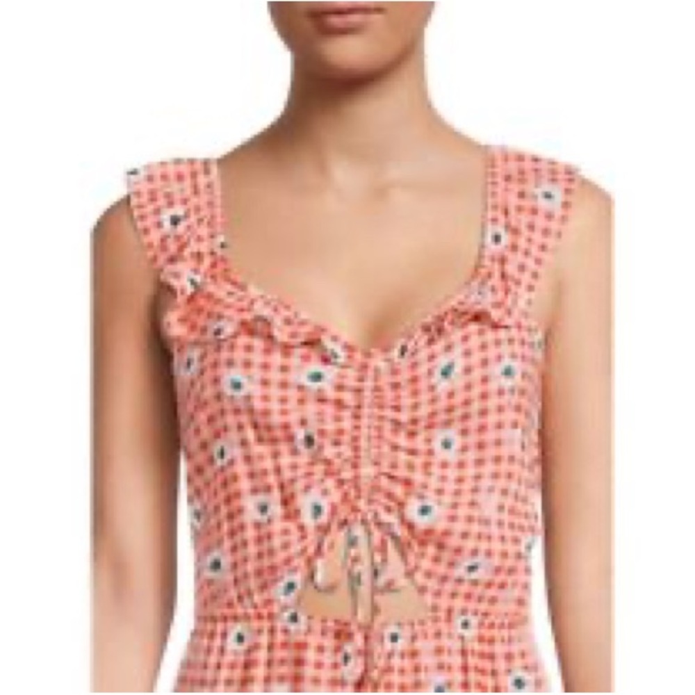 Derek Heart Red Gingham Floral Romper - Picture 5 of 6